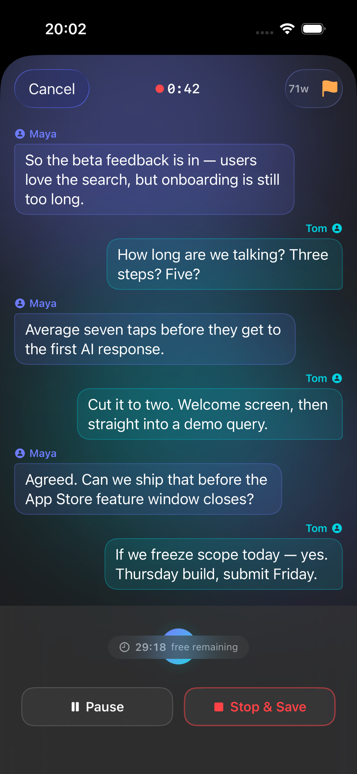 Live Notes — LucidPal screenshot